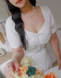 Maxi Dress with Side Slit and Bow Detail at Neckline