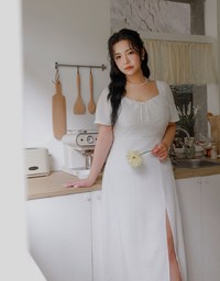 Maxi Dress with Side Slit and Bow Detail at Neckline