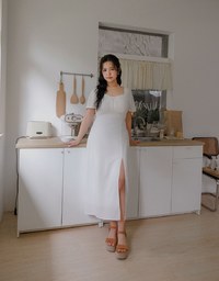Maxi Dress with Side Slit and Bow Detail at Neckline