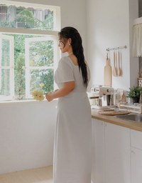 Maxi Dress with Side Slit and Bow Detail at Neckline