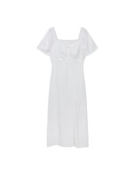 Maxi Dress with Side Slit and Bow Detail at Neckline