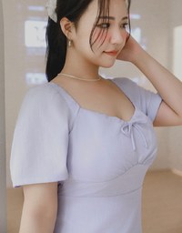 Maxi Dress with Side Slit and Bow Detail at Neckline