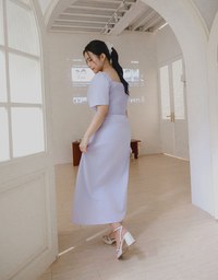 Maxi Dress with Side Slit and Bow Detail at Neckline