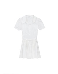 Sheer Chiffon Puff Sleeve Collared Mini Dress with Ruched Waistband Detail