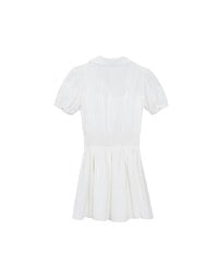 Sheer Chiffon Puff Sleeve Collared Mini Dress with Ruched Waistband Detail