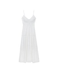 Boho Bohemian Style V Neck Eyelet Lace Tiered Padded Maxi Dress