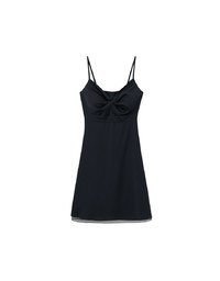 Spaghetti Strap V Neck Twist Detail Flowy Padded Mini Dress