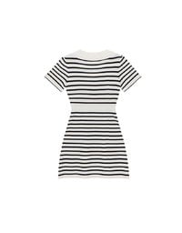 Striped Knit Mini Dress with Collar and Decorative Buttons