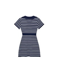 Striped Knit Mini Dress with Collar and Decorative Buttons