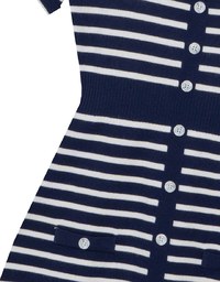 Striped Knit Mini Dress with Collar and Decorative Buttons