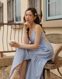 【GUT GUT Design】 Deep V Backless Strappy Striped Padded Maxi Dress