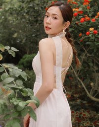 【GUT GUT Design】 Deep V Backless Strappy Striped Padded Maxi Dress