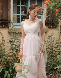 【GUT GUT Design】 Deep V Backless Strappy Striped Padded Maxi Dress