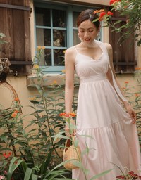 【GUT GUT Design】 Deep V Backless Strappy Striped Padded Maxi Dress