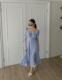 Dainty Floral Embroidery Front Tie Cut Out Padded Flowy Maxi Dress
