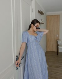 Dainty Floral Embroidery Front Tie Cut Out Padded Flowy Maxi Dress