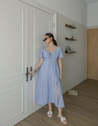 Dainty Floral Embroidery Front Tie Cut Out Padded Flowy Maxi Dress