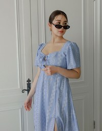 Dainty Floral Embroidery Front Tie Cut Out Padded Flowy Maxi Dress