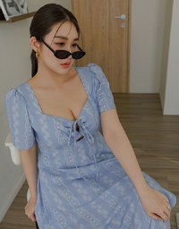 Dainty Floral Embroidery Front Tie Cut Out Padded Flowy Maxi Dress