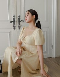 Dainty Floral Embroidery Front Tie Cut Out Padded Flowy Maxi Dress