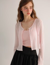 Daisy Embroidery Semi Sheer Button Front Knit Cardigan