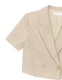 Tailored Short Sleeve Cropped Suit Jacket (with Shoulder Pads)