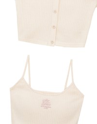 Short Sleeve Buttoned Knit Cardigan And AIR SPACE Logo Embroidered Ribbed Cami Padded Crop Top Set Wear