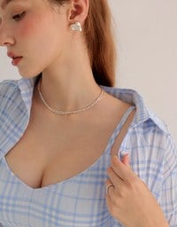 Checkered Button Up Cropped Shirt and Checkered Cami Padded Top Set Wear