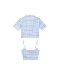 Checkered Button Up Cropped Shirt and Checkered Cami Padded Top Set Wear