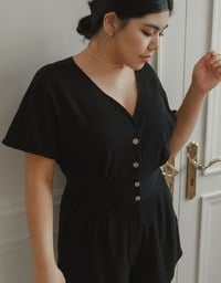 Soft Crinkle Textured V Neck Buttoned Front Jumpsuit