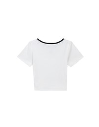 Floral Embroidery Contrast Trim Fitted Ribbed Top