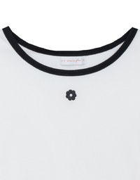 Floral Embroidery Contrast Trim Fitted Ribbed Top