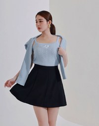 Ribbed Cable Knit Crop Tank Top with AIR SPACE Logo Embroidered Heart Detail