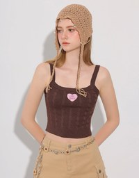 Ribbed Cable Knit Crop Tank Top with AIR SPACE Logo Embroidered Heart Detail