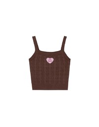 Ribbed Cable Knit Crop Tank Top with AIR SPACE Logo Embroidered Heart Detail