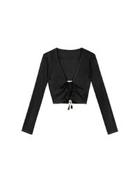 2 Way Ruched Openwork Crochet Knit Cardigan Top with Beaded Tassels