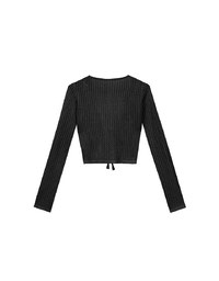 2 Way Ruched Openwork Crochet Knit Cardigan Top with Beaded Tassels