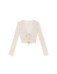 2 Way Ruched Openwork Crochet Knit Cardigan Top with Beaded Tassels