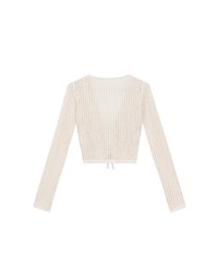 2 Way Ruched Openwork Crochet Knit Cardigan Top with Beaded Tassels
