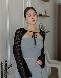 Open Knit Crop Cardigan with Heart Cut Outs Design