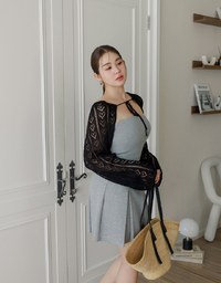 Open Knit Crop Cardigan with Heart Cut Outs Design