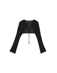 Open Knit Crop Cardigan with Heart Cut Outs Design