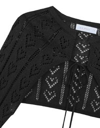 Open Knit Crop Cardigan with Heart Cut Outs Design