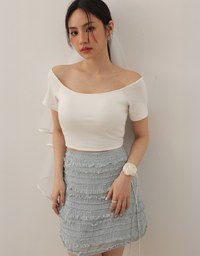 Basic Off Shoulder Stretch Padded Cropped Top