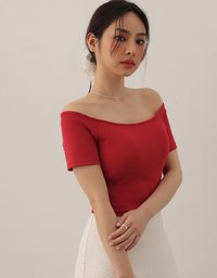 Basic Off Shoulder Stretch Padded Cropped Top