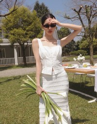 Ruched Front Sleeveless Vest Top with Button Accent