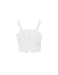 Ruched Front Sleeveless Vest Top with Button Accent