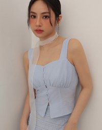 Ruched Front Sleeveless Vest Top with Button Accent