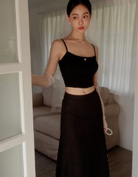 AIR SPACE Logo Embroidered Ribbed Spaghetti Strap Cami Padded Top