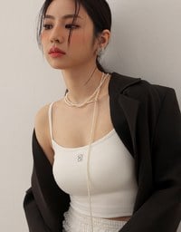 AIR SPACE Logo Embroidered Ribbed Spaghetti Strap Cami Padded Top